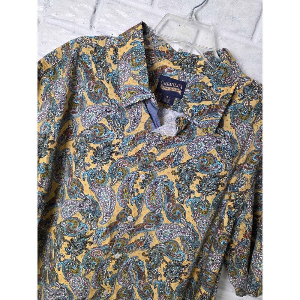 Cremieux Premium Denim Shirt Men size 3XT Tall Button Up s/s Stretch NWT Paisley